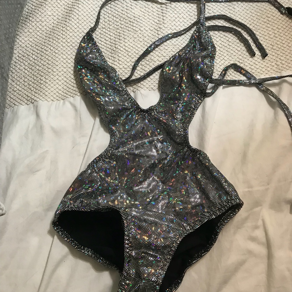 LBD silver holographic bodysuit